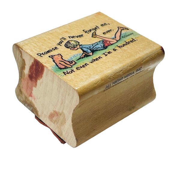Vintage Winnie The Pooh Stamp Promise Youll Never Forget Me Disney Rubber Wood - Picture 2 of 8